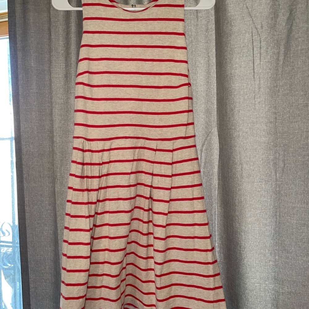 Coral and oatmeal striped dress from Loft.